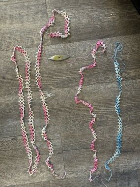 Antique Lot of Handmade Crochet Tatted Lace STILL ATTACHED TO SPOOL & TOOL